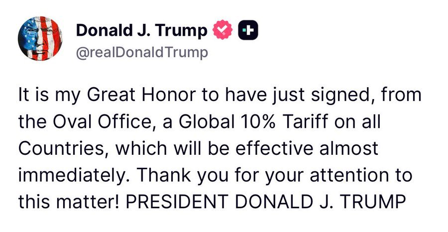 Washington: Trump signs executive order imposing 10 percent global tariffs