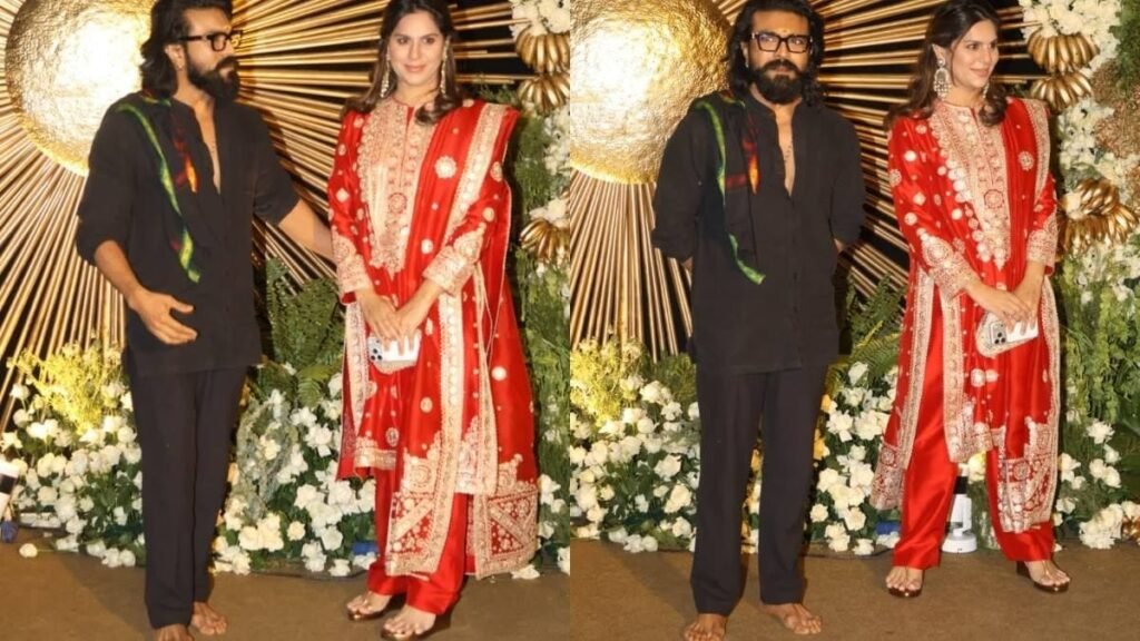 Mumbai: Ram Charan seen barefoot at Vijay-Rashmika's wedding reception
