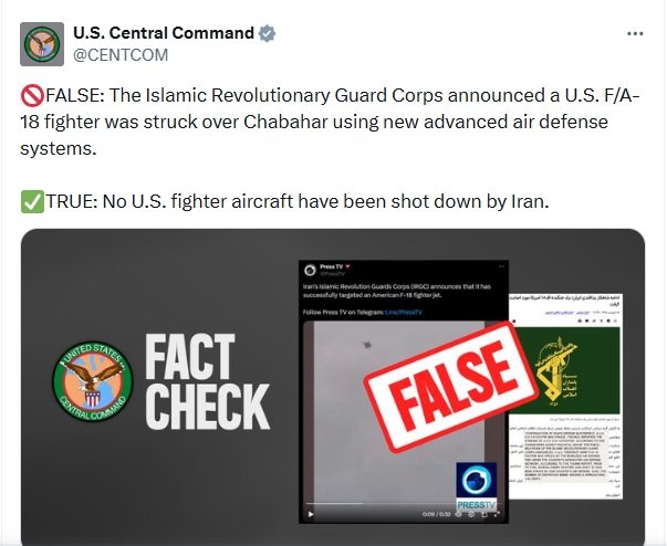 Tehran: Iran Shoots Down Another US F-18 Fighter Jet Near Chabahar